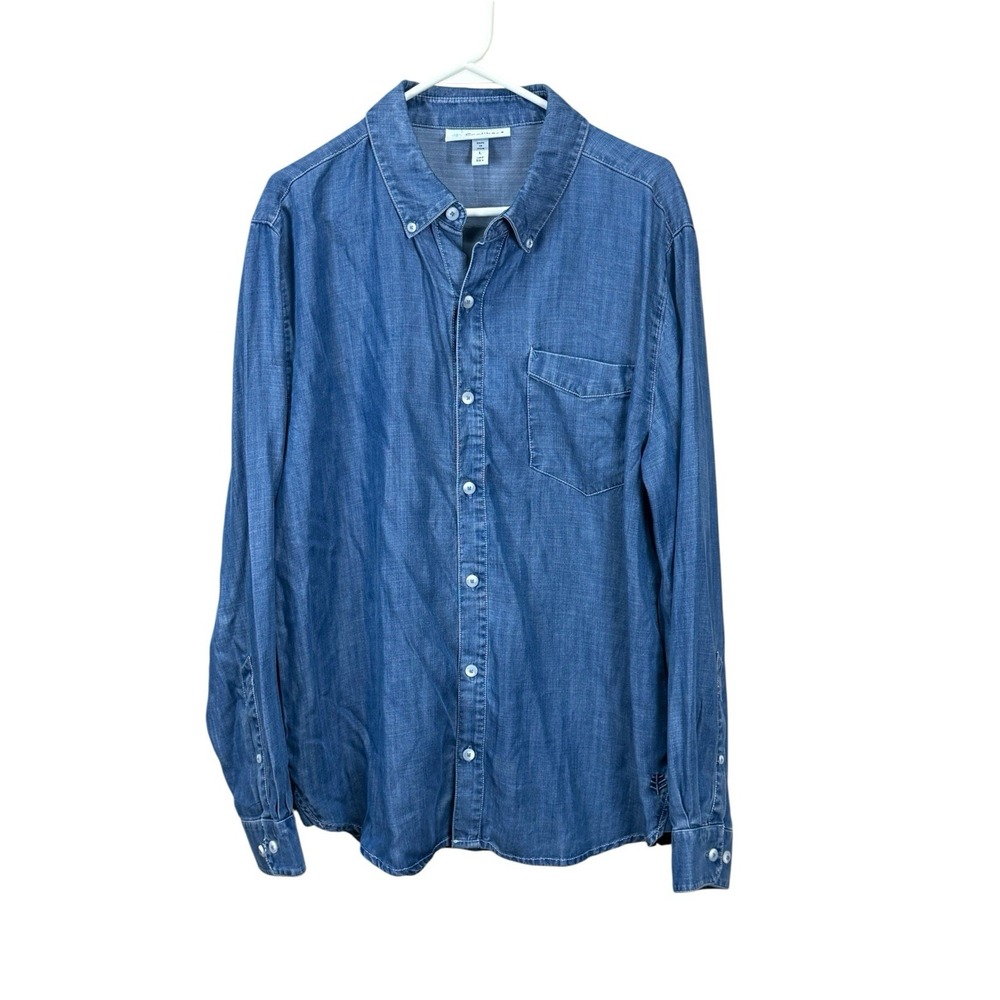 Coolibar Blue Chambray Denim Top Womens Large UPF 50+ Button Up Tencel